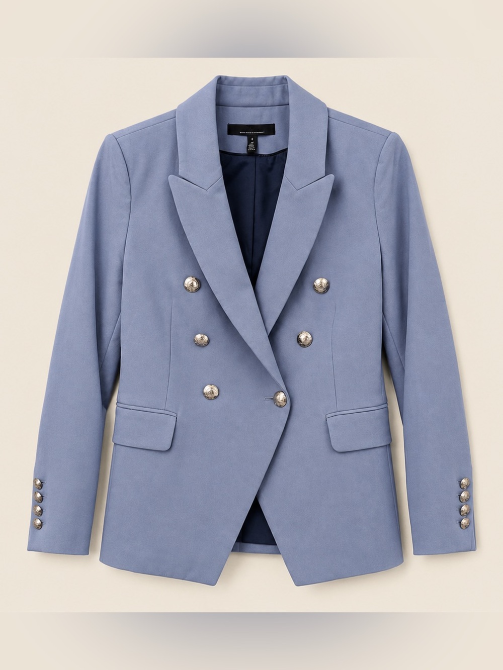 WHBM Studio Blazer Blue Double Breasted Silver Buttons Size 6